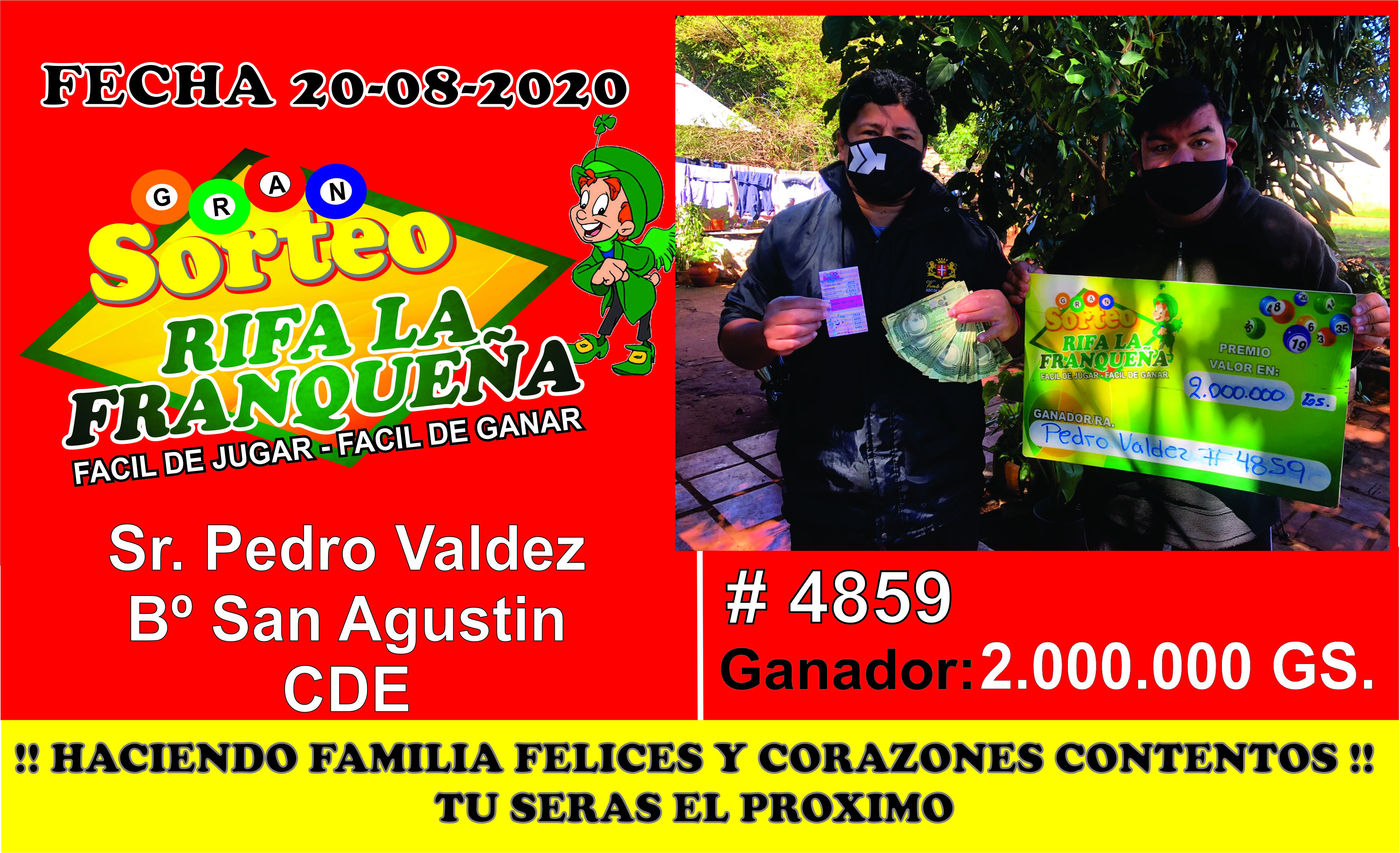 FELICITACIONES JUGO Y GANO EL SEÑOR PEDRO VALDEZ SE GANAN TREMENDO PREMIO  DE 2.000.000  GS. ESTA UBICADO  CUIDAD DEL ESTE BARRIO SAN AGUNTIN ZONA ALTA  GRACIAS POR SU CONFIANZA UNA VEZ MÁS HACIENDO FAMILIA FELICES Y CORAZONES CONTENTOS 20- 08-2020JUGA Y