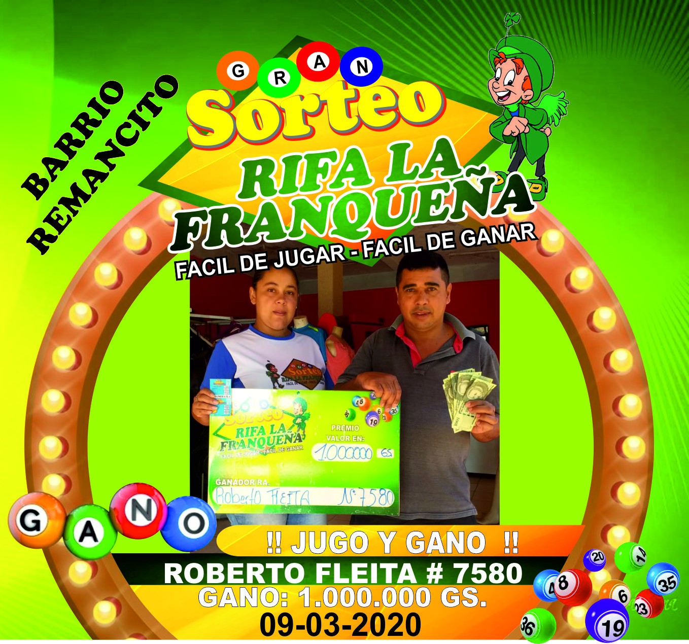 MOSTRANDO TRANSPARENCIA GANADORES DEL DÍA LUNES “RIFA LA FRANQUEÑA AL SEÑOR ROBERTO FLEITA # 7580    ” sumándose a la largas lista SE GANAN 1.000.000 BARRIO REMANCITO VENDEDORA MIRIAN  🍀  felicidades 🎉 💪👏💪💎💎 RIFA LA FRANQUEÑA 
